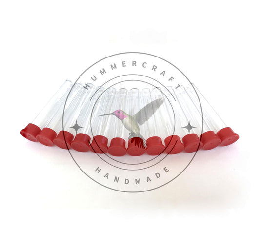Hummingbird feeder test tubes with red cap, Set of 12.