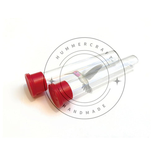 Hummingbird feeder glass tubes, replacement glass test tube with red cap, Set of 2.