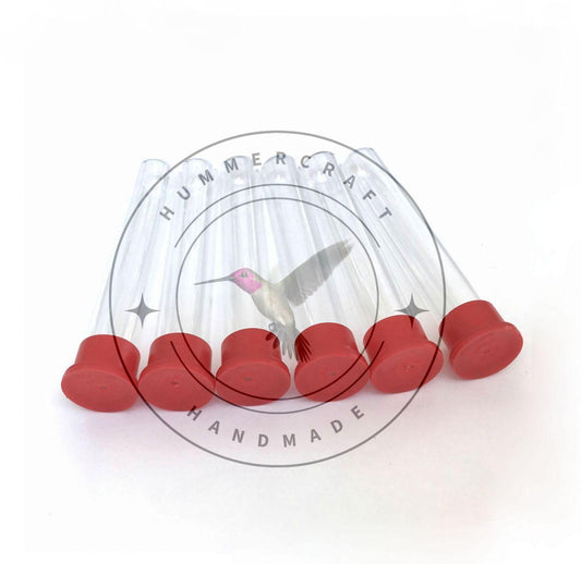 Replacement glass test tube for DIY hummingbird feeders with red cap, Set of 6.