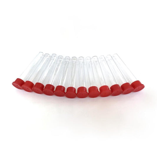Hummingbird feeder test tubes with red cap, Set of 12.